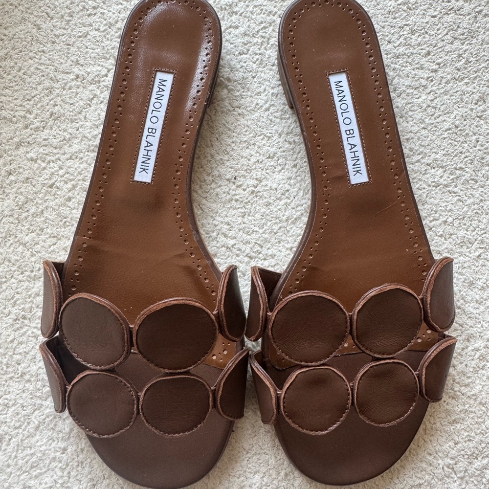 Manolo Blahnik Chocolate Circle Accent Sandals